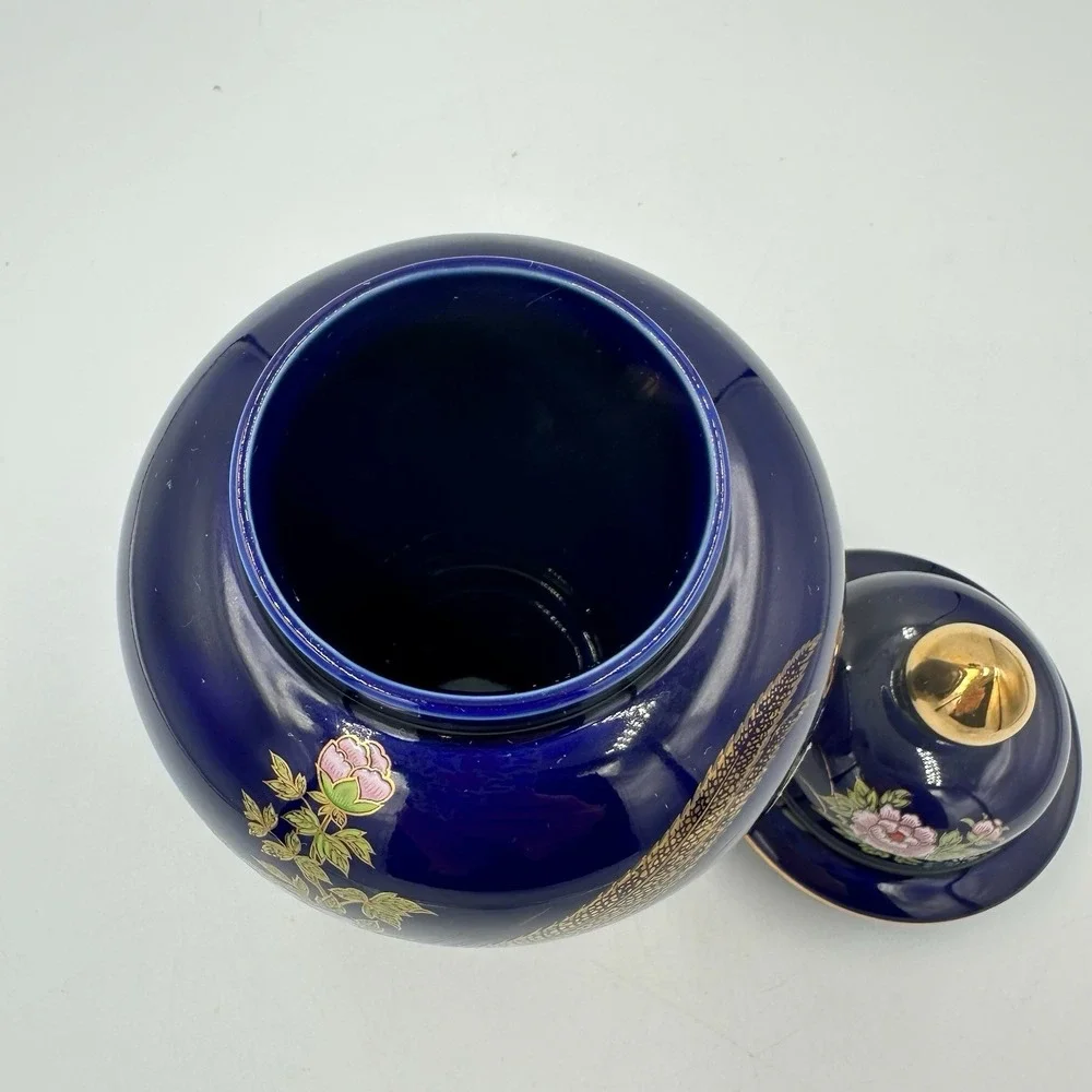 Vintage‎ Yamaji Japan Cobalt Blue Lidded Jar Gold Pheasant 8